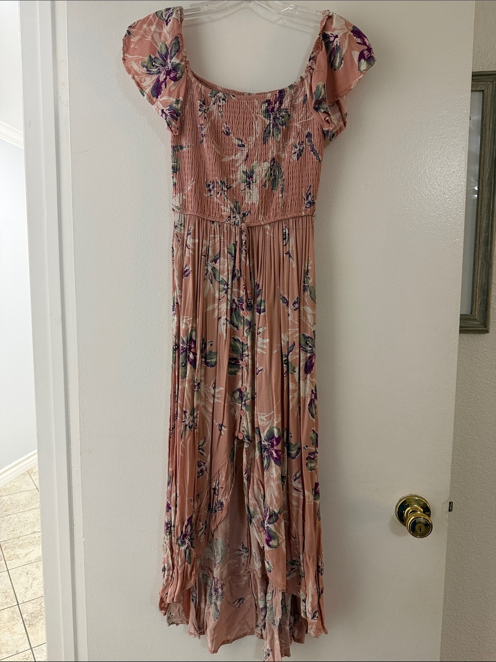 Xhilaration Peach Floral High-Low Maxi Dress